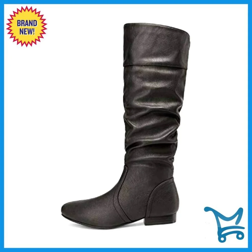 Knee High Winter Boots with Faux Fur Lining, Hidden Pocket, Zip Closure